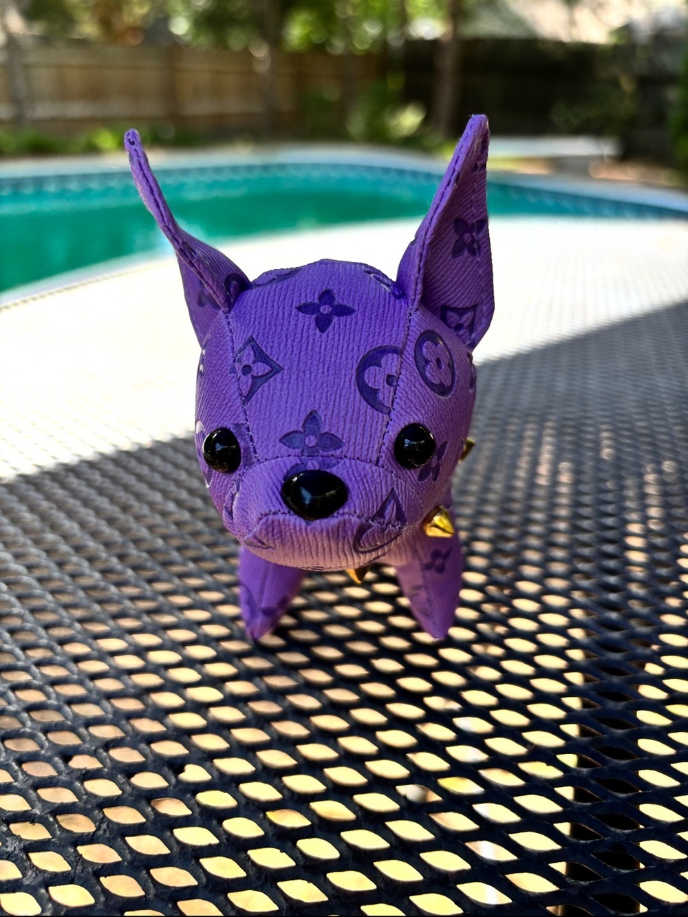 Bag Charm/Key Fob adorable Purple Frenchie with Gold Accents and spiked collar! - Picture 8 of 8